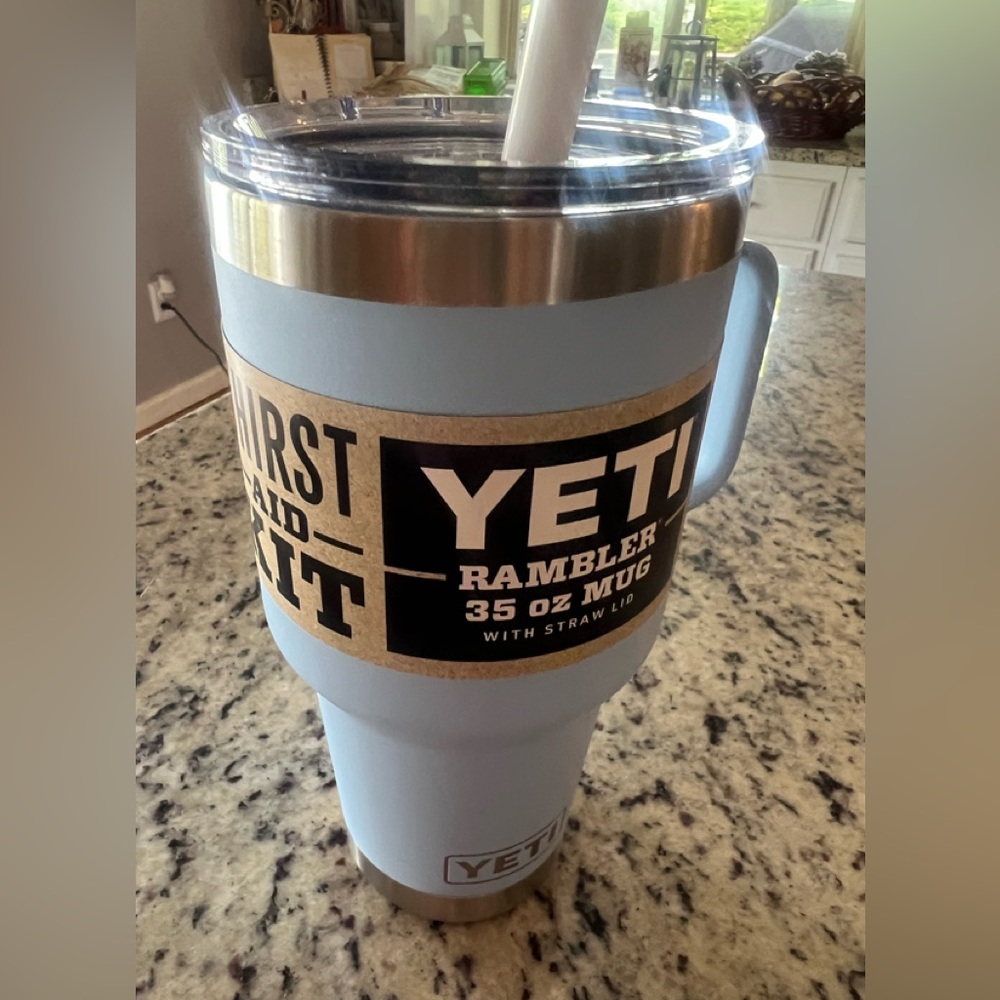 Yeti Rambler 35 oz Mug Light Blue with Stainless Trim this is Authentic- NEW